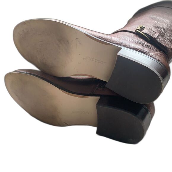 Lands' End Tall Boots Size Cognac Brown Pebbled Leather Riding Zip Size 7.5 Work - Picture 9 of 10